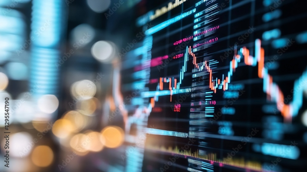 Poster Dynamic Chart Displaying Financial Market Trends with Abstract Background and Data Visualization : Generative AI