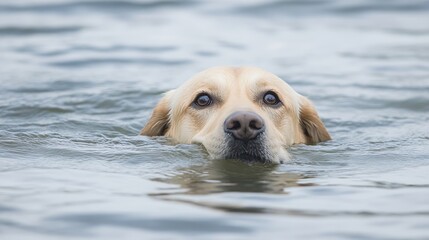 Adorable Golden Retriever Dog Swimming in Calm Water Portrait for Pet Lovers : Generative AI
