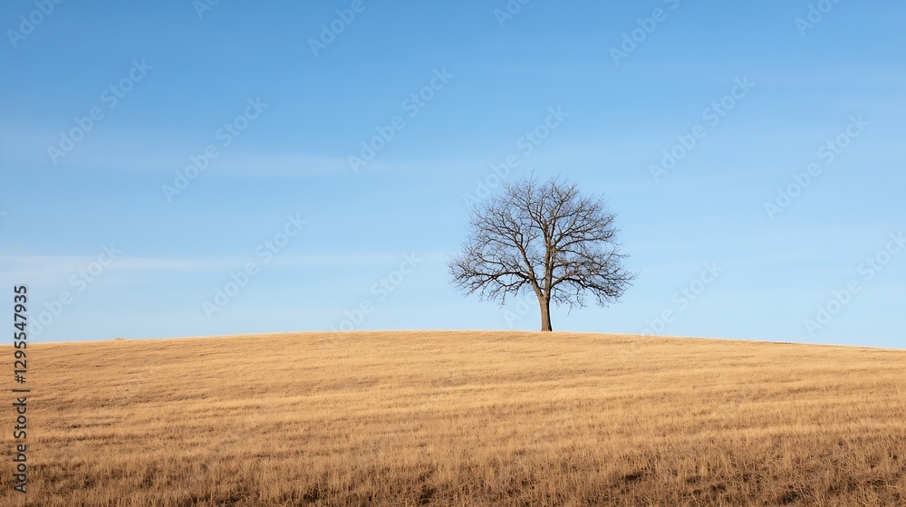 Aufkleber lone tree standing on a golden field under a clear blue sky symbolizing solitude and tranquility : g