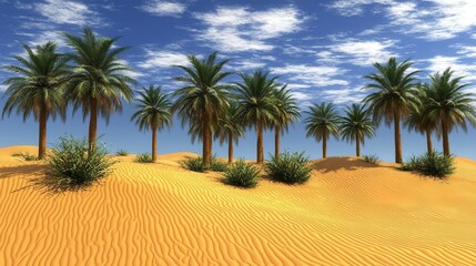 Obraz premium Oasis of Palm Trees in a Sunny Desert Landscape