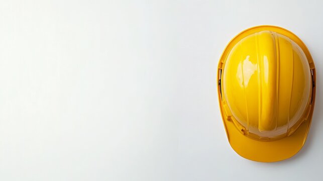 banner materials, posters, and materials for making presentations. Yellow construction helmet on white background for text space