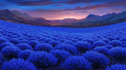 Serene Sunset Over a Lavender Field in Rolling Hills