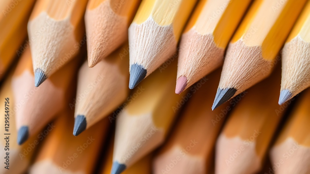 Poster colorful assortment of sharpened colored pencils arranged in a row showcasing art supplies : generat