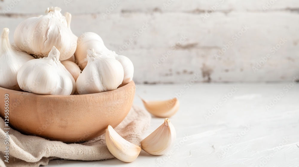 Aufkleber Fresh Garlic Bulbs And Cloves Arranged In A Warm Rustic Setting : Generative AI