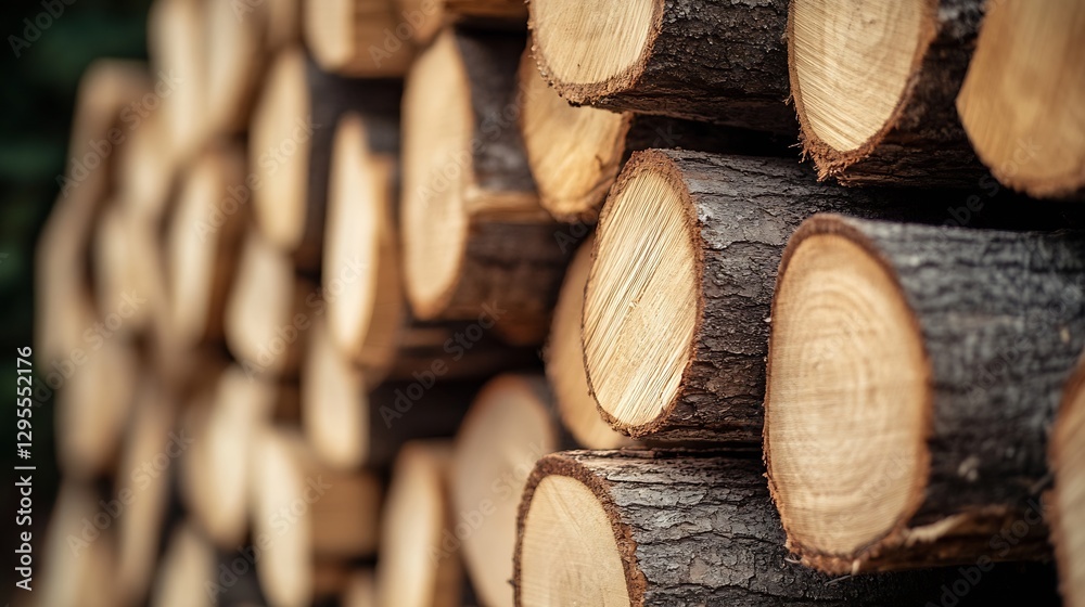Poster wooden logs stacked neatly in a woodpile ready for use in construction or burning : generative ai