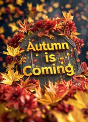 autumn is coming text with autumn leaves