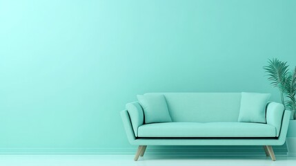 Minimalist living room features a matching sofa and plant