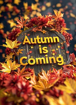 autumn is coming text with autumn leaves