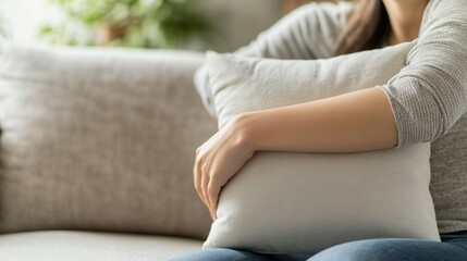 A person resting their injured elbow on a cushion while seated in a cozy living room. Featuring...