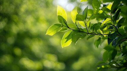 Obraz premium Close up view of vibrant green leaves with sunlight filtering through for a refreshing feel : Generative AI