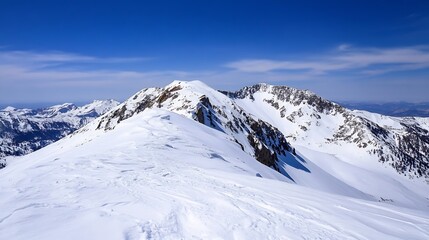 Obraz premium Majestic snowcapped mountain peak against a brilliant blue sky with clear weather and scenic view : Generative AI
