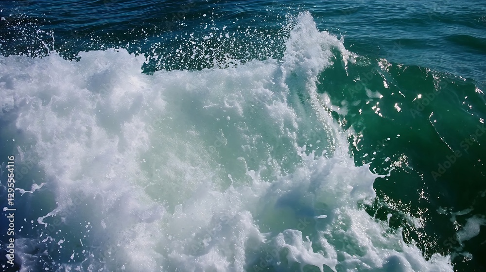 Poster Vibrant crashing ocean wave creating dynamic splashes against the sunlight glistening on the water surface : Generative AI