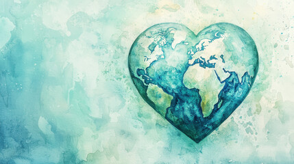 Obraz premium dreamy watercolor heart shape featuring world map, symbolizing love for planet