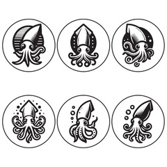 Set logo of squid seafood logo badge