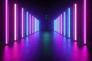 Obraz premium Neon Light Corridor with Vibrant Colors and Futuristic Atmosphere