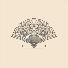 Elegant vintage fan design featuring intricate floral patterns on a soft beige background