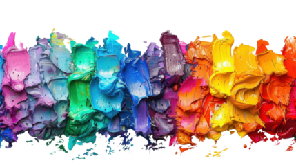 Vibrant rainbow palette of oil paint strokes on transparent background