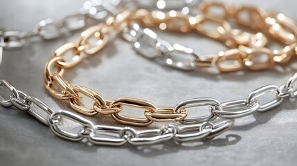 Obraz premium A layered chain necklace with gold and silver accents, elegantly presented on a neutral backdrop