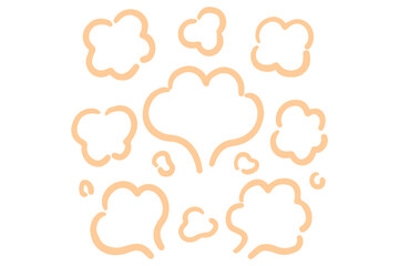手描きのもくもく湯気・煙のイラストセット＿暖色カラー