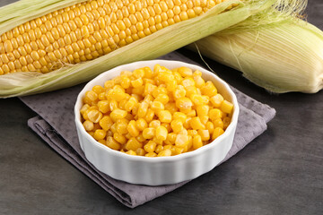 Canned sweet young corn grain