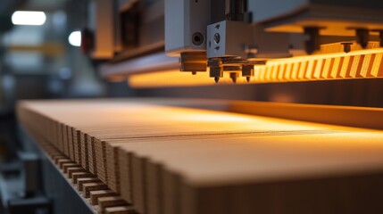 Automated industrial machine processing large stacked sheets of cardboard