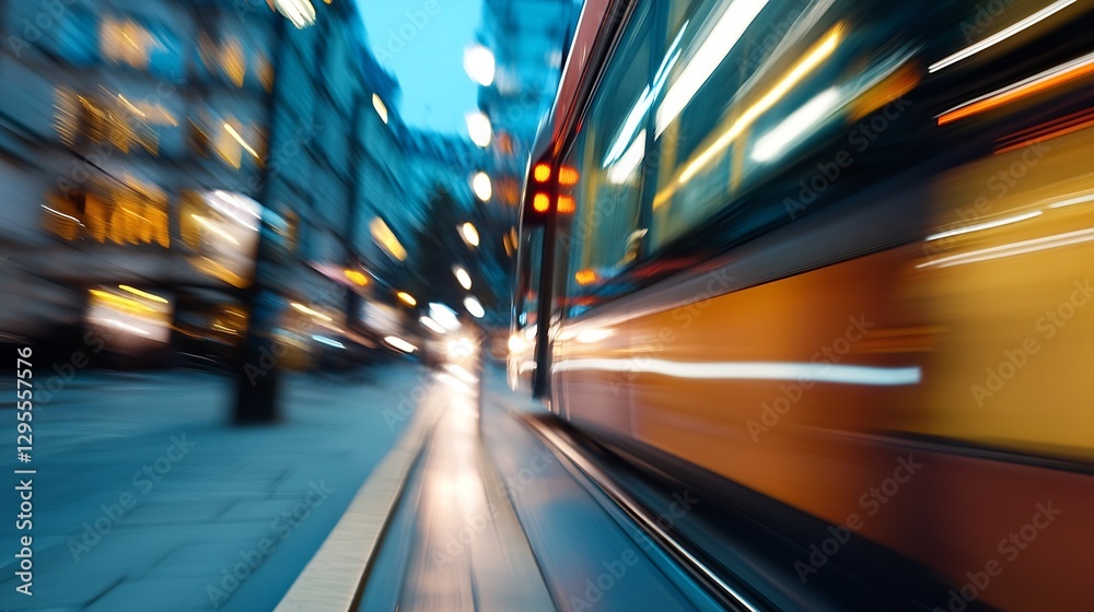 Aufkleber dynamic city street scene blurred with motion during twilight attracting urban energy : generative a