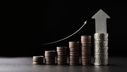 A visual representation of financial growth with coins and an upward arrow.