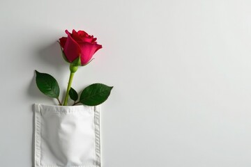 Simple white pocket featuring a single rosebud, simple, timeless