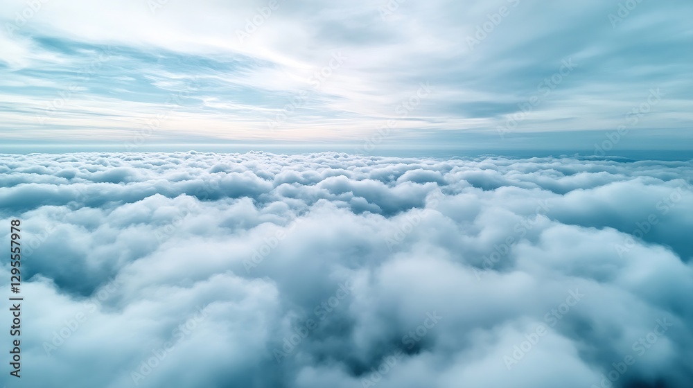 Poster Scenic view of soft clouds in a clear blue sky creating a tranquil atmospheric landscape : Generative AI