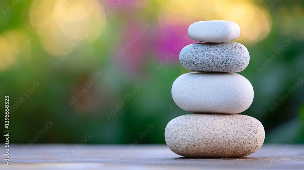 Aufkleber Balanced Pebble Stack On A Natural Background Representing Tranquility : Generative AI