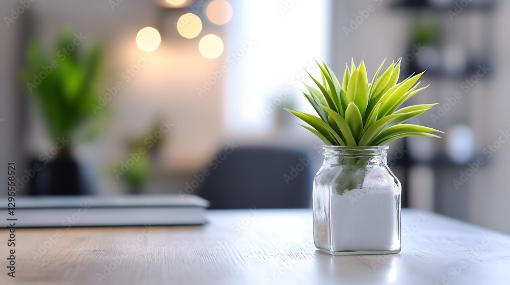 Poster stylish potted plant on a clean desk surrounded by modern decor creating a refreshing indoor atmosph