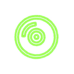 Icon compact disc from the flow of energy of green color. Shimmering neon