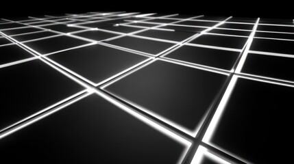 Glowing grid pattern creates a perspective view in black