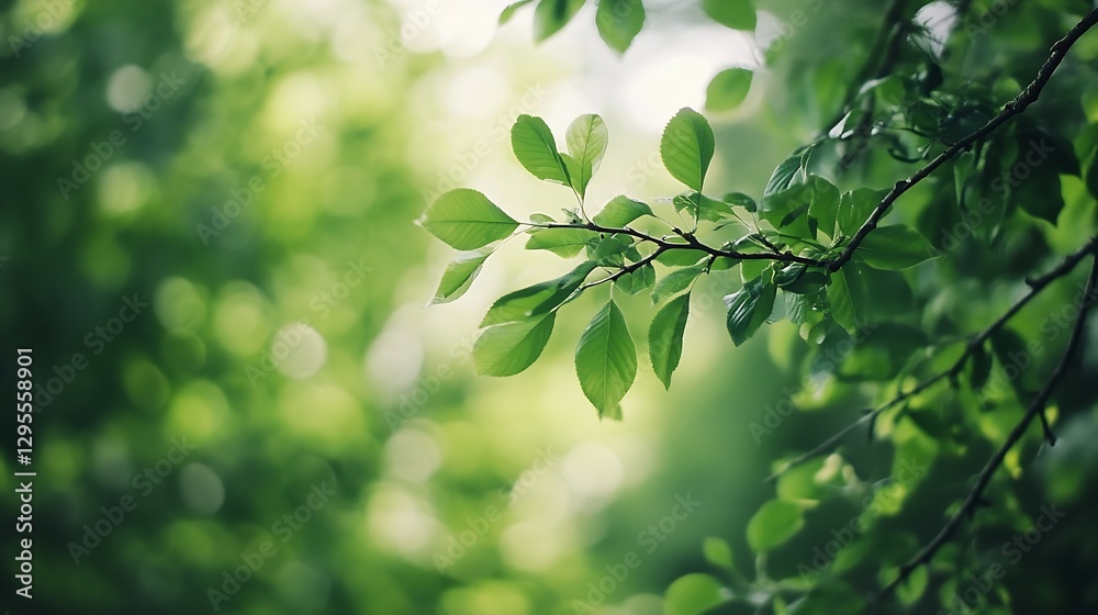 Poster close up of bright green leaves glowing in natural light with bokeh background : generative ai