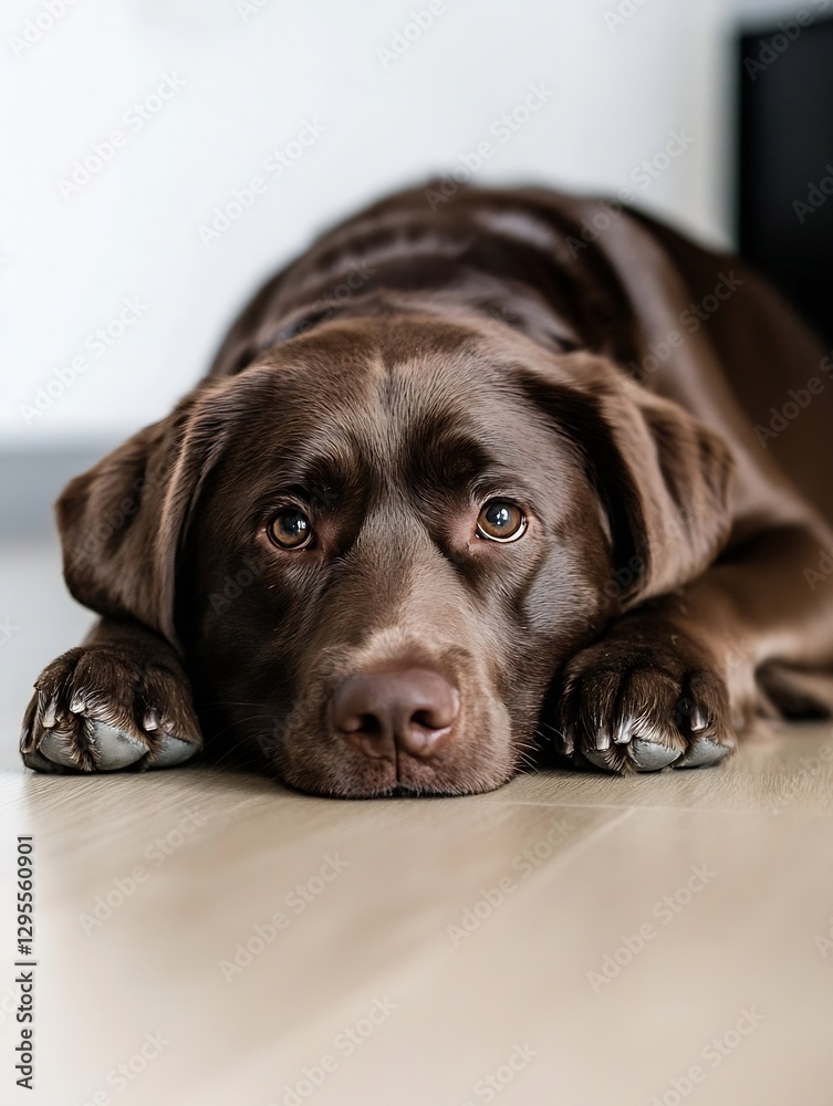 Poster adorable brown dog resting on the floor with a thoughtful expression conveying loyalty and companion