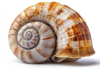 Close-Up View of a Snail With a Beautiful Shell on White Background