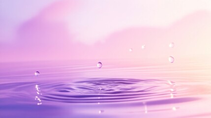 Water Drops Falling Into Calm Purple Water