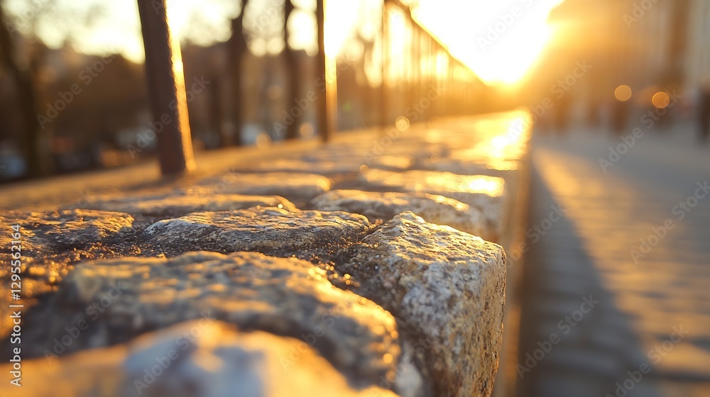 Leinwandbilder Stunning sunlit view of a cobblestone path with soft golden light creating a serene atmosphere : Generative AI