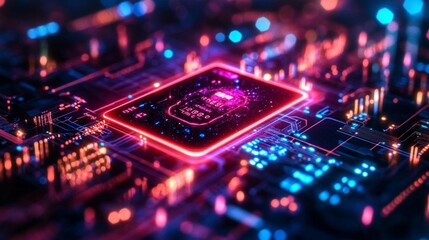 Close-up of a glowing microprocessor chip with a digital lock icon, representing cybersecurity and data protection.