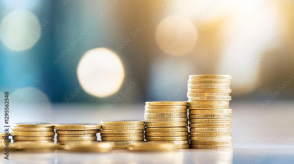 Poster stacks of golden coins shining in the light symbolizing wealth prosperity and financial growth : gen