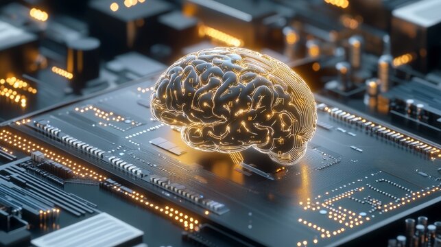 Innovative neurotechnology integration futuristic digital environment 3d render computer chip setting close-up perspective ai and brain interaction concept