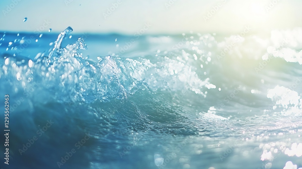 Aufkleber refreshing close up of ocean waves splashing under the brilliant sunlight at the beach : generative 