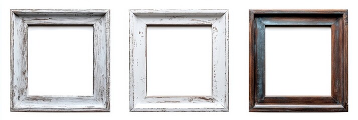 Three distressed wooden picture frames