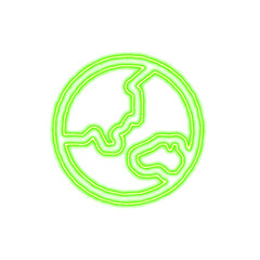 Icon globe asia from the flow of energy of green color. Shimmering neon