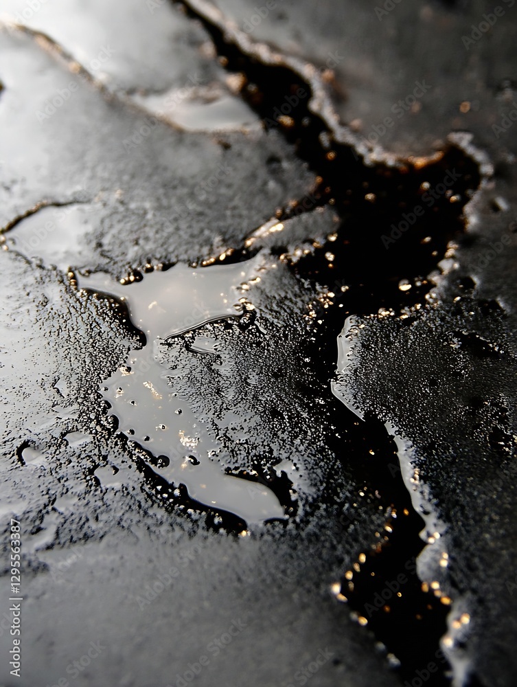 Fototapete Closeup of water droplets on an artistic dark surface creating a dramatic and moody effect : Generative AI