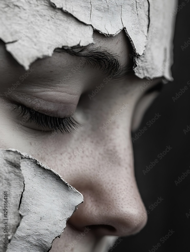 Poster closeup portrait of a person with peeling skin texture showcasing artistic and emotional depth : gen