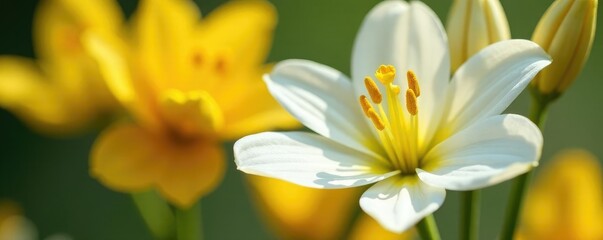 White corolla with visible yellow stamens in a vase, yellow, flowers