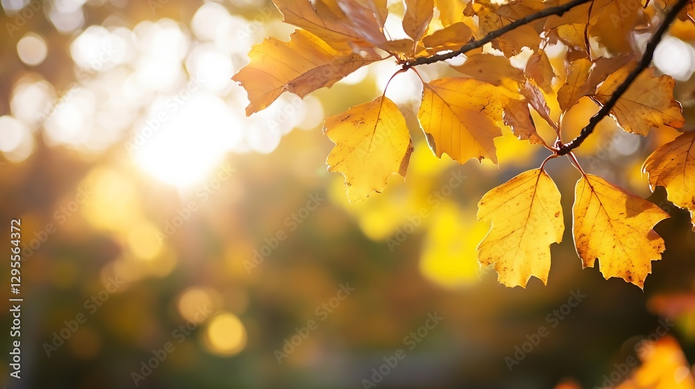 Poster autumn leaves illuminated by sunlight creating a warm and colorful backdrop : generative ai