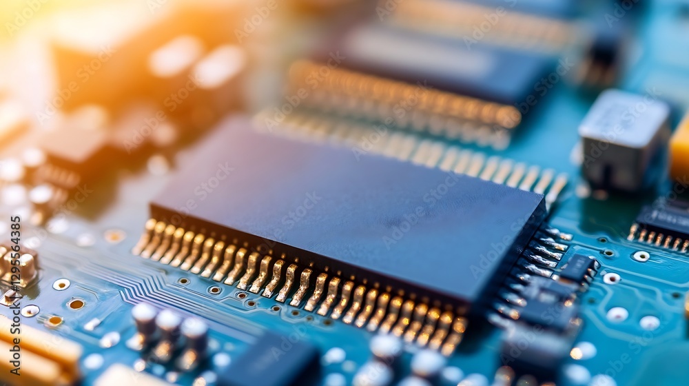 Poster Close-up view of a complex computer circuit board highlighting electronic components and technology : Generative AI