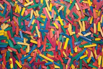 Colorful wooden sticks scattered, textured background, craft project
